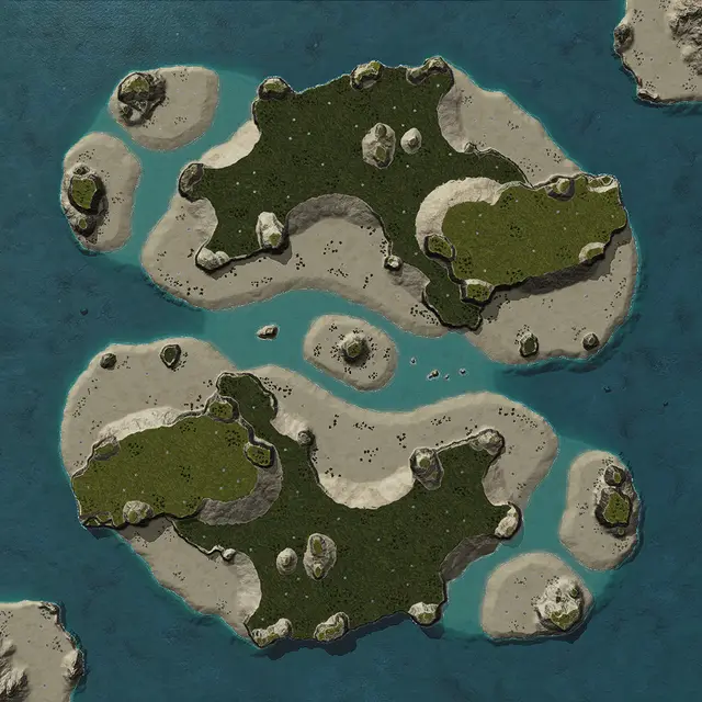 Top-down picture of Failed Negotiations with 16 starting positions marked by role (Front, Tech, Air, Sea). Map by Phalange, via BAR maps-metadata.